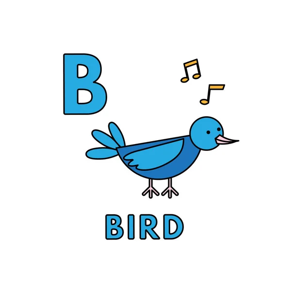 Alfabeto bonito dos animais dos desenhos animados do vetor. Ilustração de pássaros — Vetor de Stock