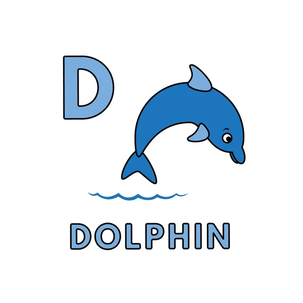 Alphabet Animaux de bande dessinée vectoriel mignon. Illustration des dauphins — Image vectorielle