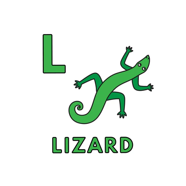 Alphabet Animaux de bande dessinée vectoriel mignon. Illustration de lézard — Image vectorielle