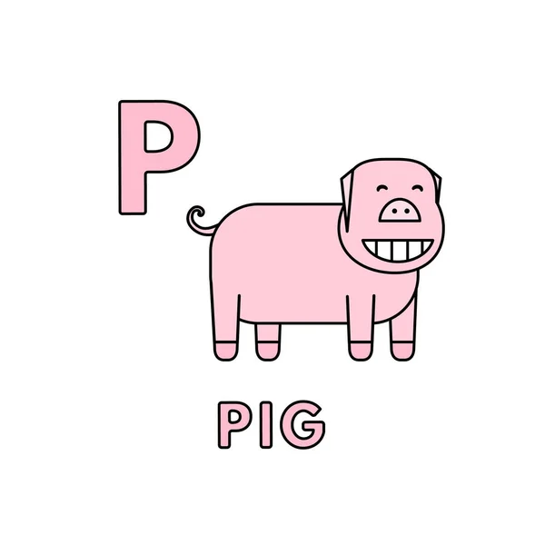 Vektor niedliche Zeichentricktiere Alphabet. Schweinefleisch — Stockvektor