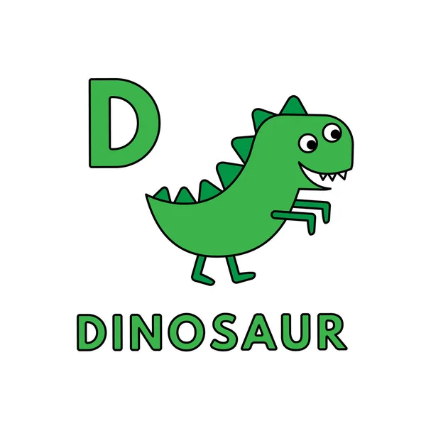 Vector Cute Cartoon Animals Alphabet. Dinosaur Illustration — Stock Vector