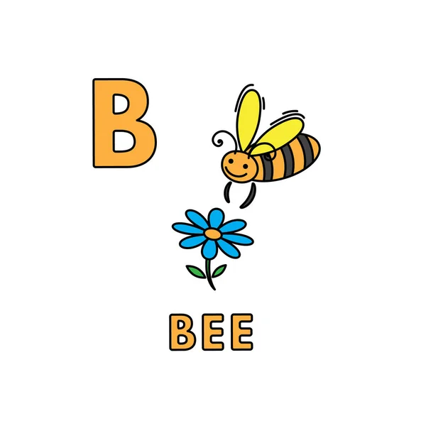 Vector lindo alfabeto de animales de dibujos animados. Ilustración de abejas — Vector de stock