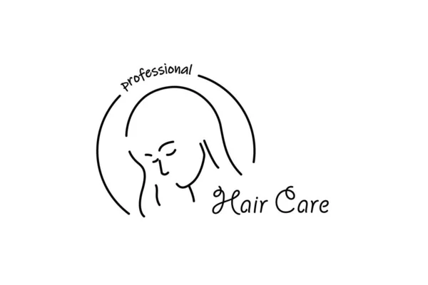 Διάνυσμα Φροντίδα μαλλιών γραμμική εικόνα με νεαρή γυναίκα ομορφιά — Διανυσματικό Αρχείο