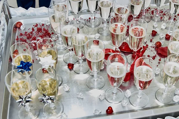 Много Стеклянного Шампанского Свадебной Вечеринке — стоковое фото