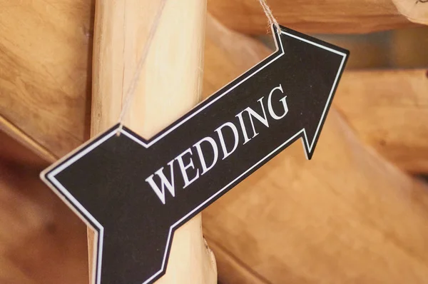 Wedding Sign Wooden Arrow Showing Direction — Stock Photo, Image