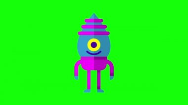 İzole edilmiş arka planda komik animasyon karakteri. Gülümse uzaylı robot.