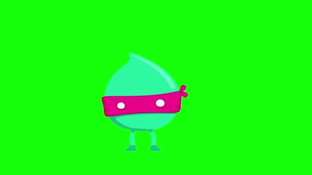 Cartoon Grappige Animatie Karakter Geïsoleerde Achtergrond Leuke Ninja Druppel — Stockvideo