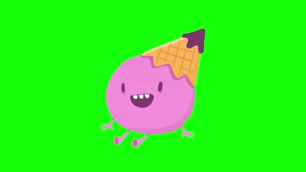 Zole Edilmiş Arka Planda Komik Animasyon Karakteri Sevimli Mutlu Dondurma — Stok video