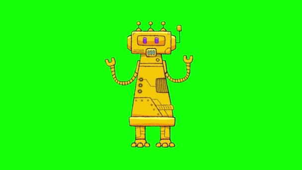 Мультфильм Смешной Анимации Gif Персонаж Изолированном Фоне Робот Механик — стоковое видео