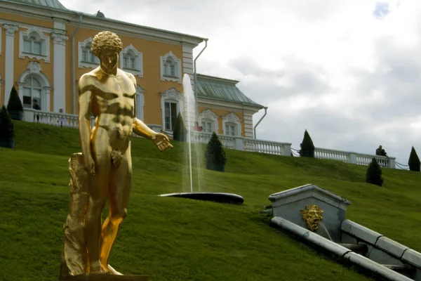 Peterhof Saint Pétersbourg Russie Août 2018 Statue Dorée Capitole Antinoüs — Photo