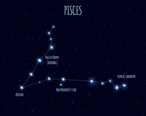 Costellazione Pesci Illustrazione Vettoriale Con Nomi Delle Stelle Base Contro — Vettoriale Stock