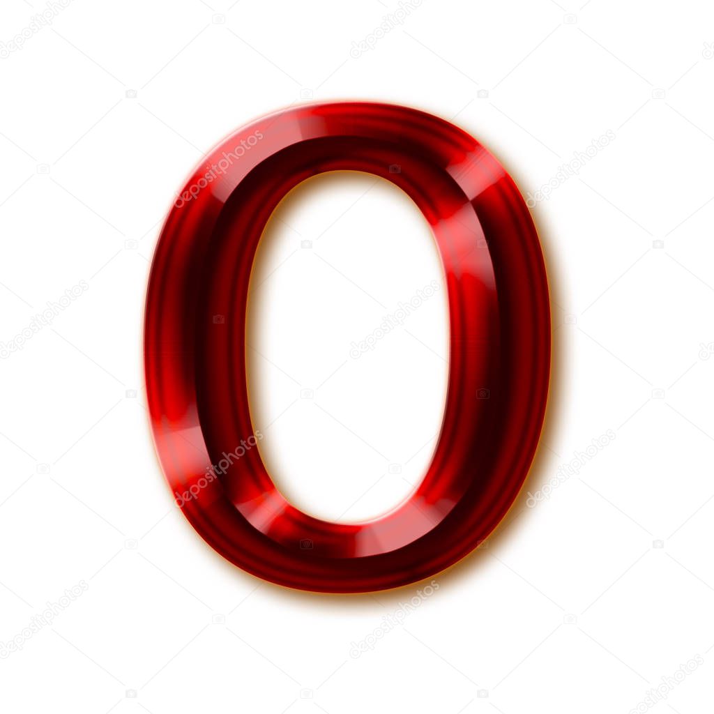 Number 0 from stylish faceted ruby alphabet, shiny gemstone letters, numbers and punctuation marks