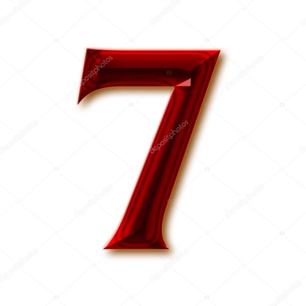 Number 7 from stylish faceted ruby alphabet, shiny gemstone letters, numbers and punctuation marks