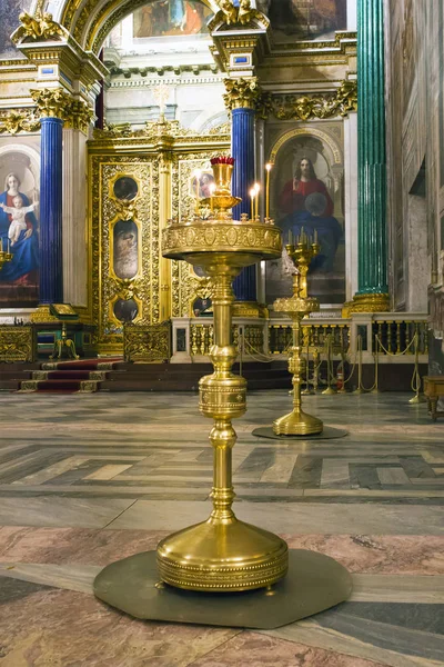 Fragment Riche Intérieur Décoré Ancienne Cathédrale Orthodoxe Saint Isaac Grand — Photo