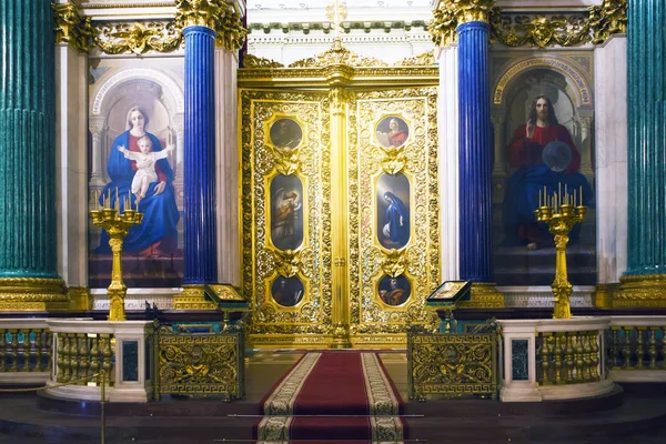 Fragment Riche Intérieur Décoré Ancienne Cathédrale Orthodoxe Saint Isaac Entrée — Photo