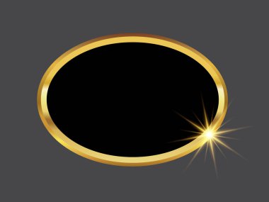 Elliptical ribbed golden frame with bright eight-pointed star and black base clipart