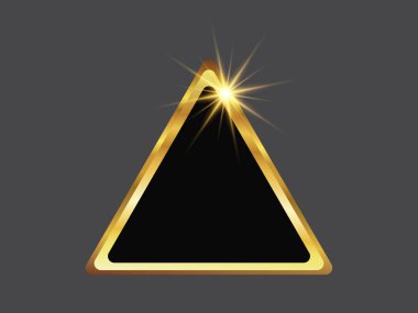 Triangular ribbed golden frame with bright eight-pointed star and black base, vector illustration clipart