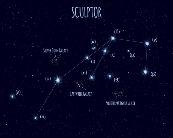 Созвездие Скульптора Векторная Иллюстрация Основными Звёздами Против Звездного Неба — стоковый вектор