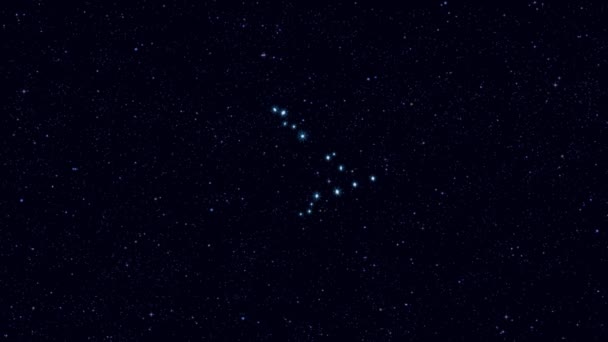 Constelación Piscis Acercando Gradualmente Imagen Giratoria Con Estrellas Contornos Vídeo — Vídeo de stock