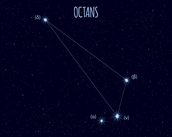 Октанское Созвездие Векторная Иллюстрация Основными Звёздами Против Звездного Неба — стоковый вектор