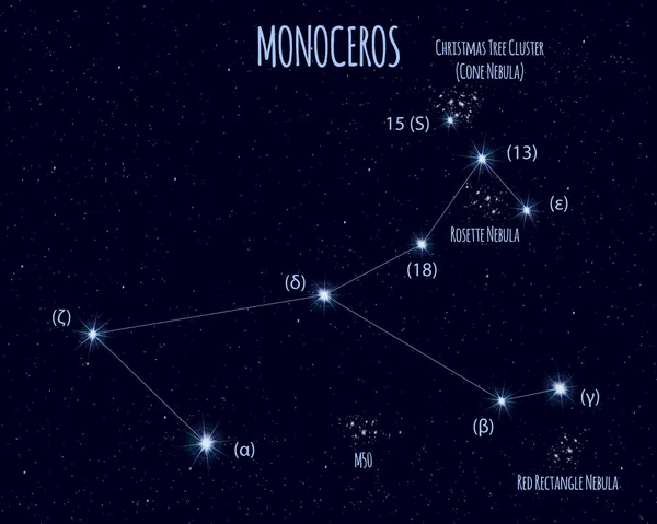 Constellation Monocéros Licorne Illustration Vectorielle Avec Des Étoiles Basiques Contre — Image vectorielle