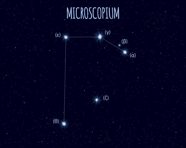 Созвездие Микроскопа Векторная Иллюстрация Основными Звёздами Против Звездного Неба — стоковый вектор