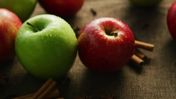 桌上的苹果和香料 — 图库视频影像