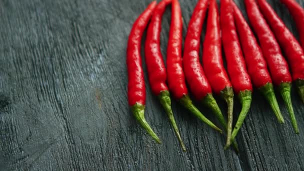 Tvoří řadu červené chilli papričky — Stock video