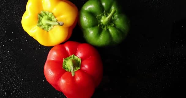 Три разноцветных свежих перца — стоковое видео
