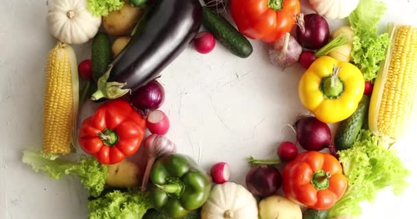 Circle of colorful vegetables mix — Stock Video