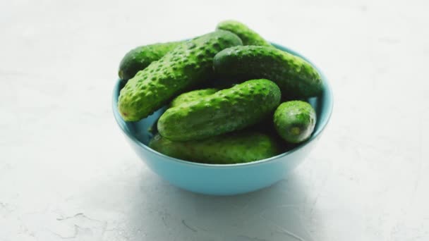 Kom groen glanzend komkommers — Stockvideo