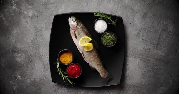 Placa con pescado y especias — Vídeo de stock