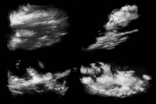 Zestaw Odizolowanych Chmur Nad Czernią Elementy Konstrukcyjne — Zdjęcie stockowe