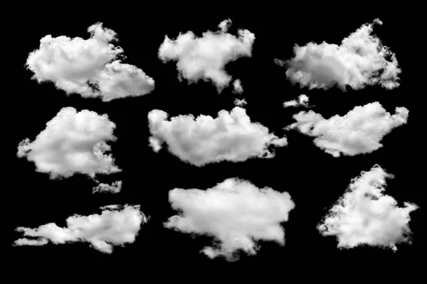 Σύνολο απομονωμένη σύννεφα πάνω από το μαύρο. — Φωτογραφία Αρχείου