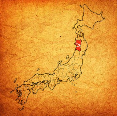 akita ili idari birimleri ve Japonya sınırları haritada bayrağı