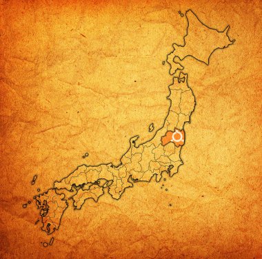 fukushima ili idari birimleri ve Japonya sınırları haritada bayrağı