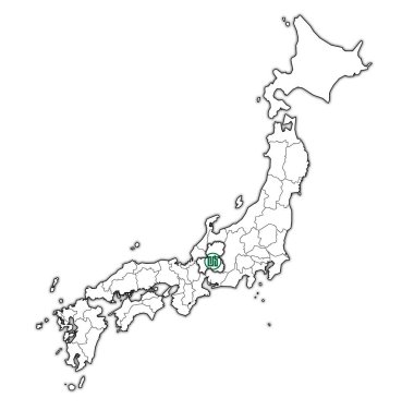 gifu ili idari birimleri ve Japonya sınırları haritada bayrağı