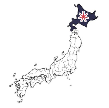 Hokkaido Troms ili idari birimleri ve Japonya sınırları haritada bayrağı