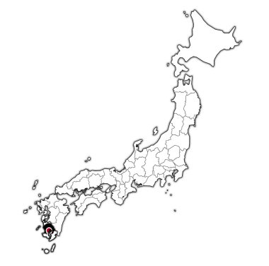 Kagoshima Troms ili idari birimleri ve Japonya sınırları haritada bayrağı