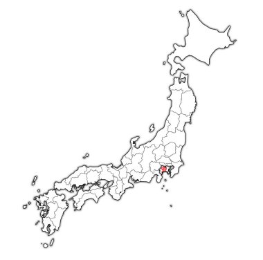 Kanagawa Troms ili idari birimleri ve Japonya sınırları haritada bayrağı