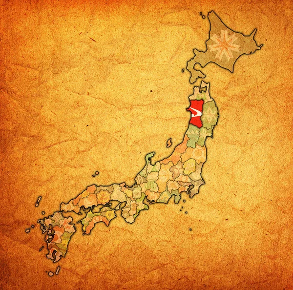 Akita Prefektúra Térképen Közigazgatási Körzetek Határok Japán Zászlaja — Stock Fotó