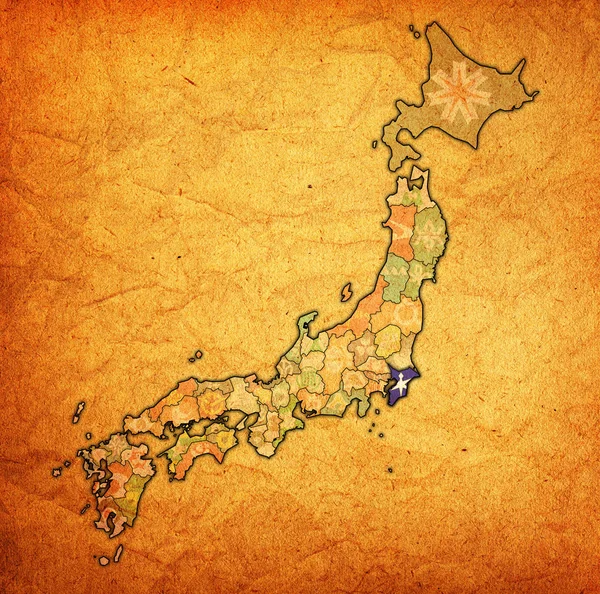 Bandeira Prefeitura Chiba Mapa Com Divisões Administrativas Fronteiras Japão — Fotografia de Stock