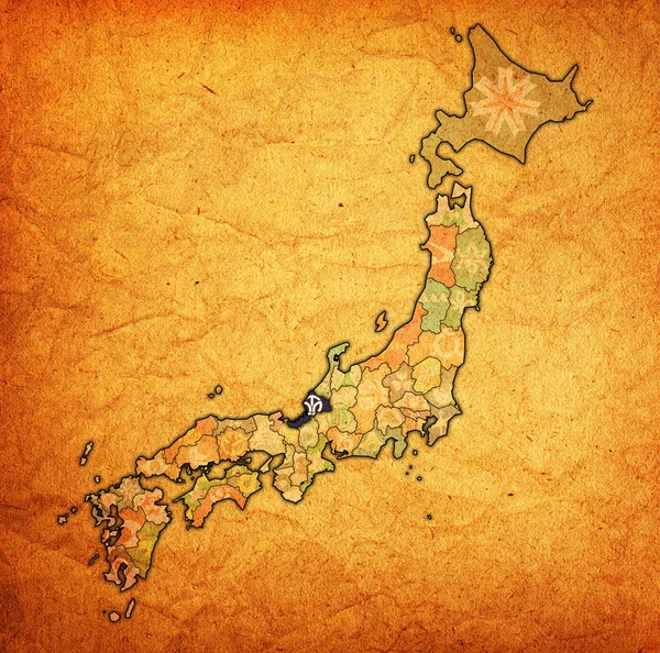 Fukui Ili Idari Birimleri Japonya Sınırları Haritada Bayrağı — Stok fotoğraf