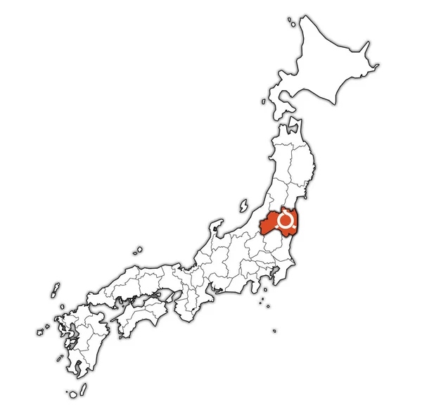 Bandera Prefectura Fukushima Mapa Con Divisiones Administrativas Fronteras Japón — Foto de Stock