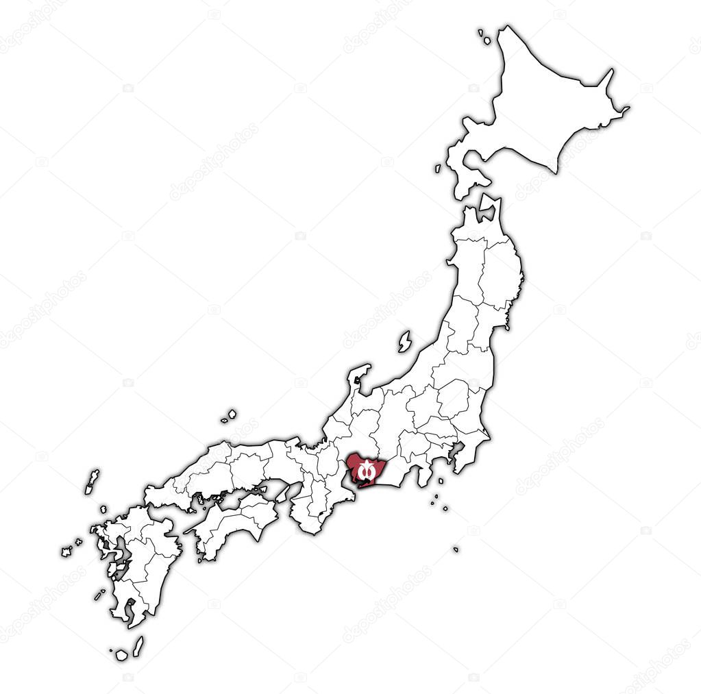 flag of aichi prefecture on map with administrative divisions and borders of japan