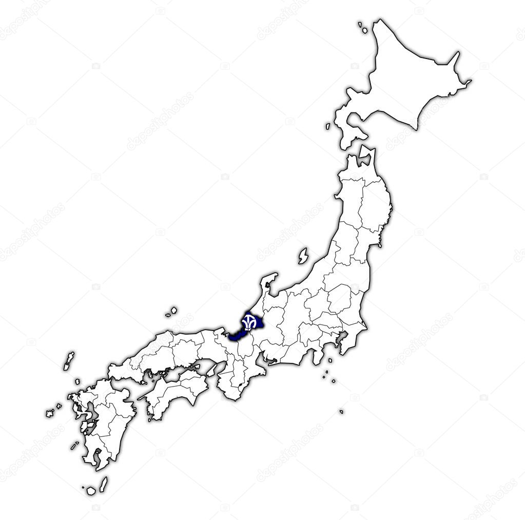 flag of fukui prefecture on map with administrative divisions and borders of japan