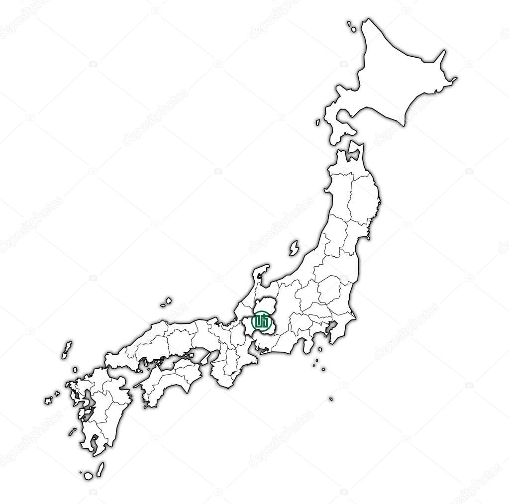 flag of gifu prefecture on map with administrative divisions and borders of japan