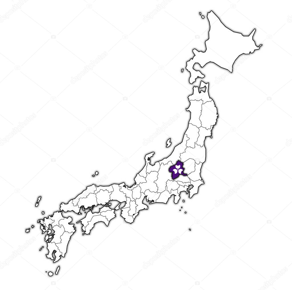 flag of gunma prefecture on map with administrative divisions and borders of japan
