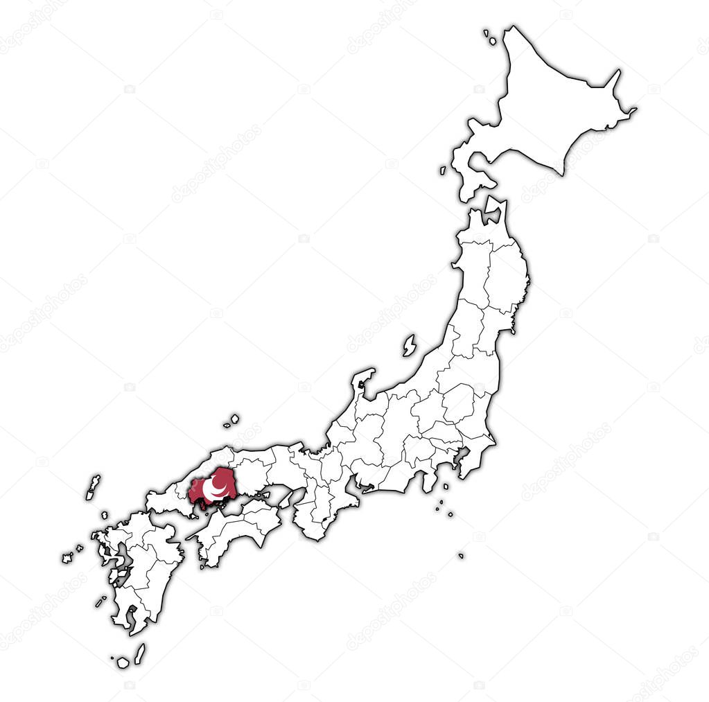 hiroshima flag of Troms prefecture on map with administrative divisions and borders of japan