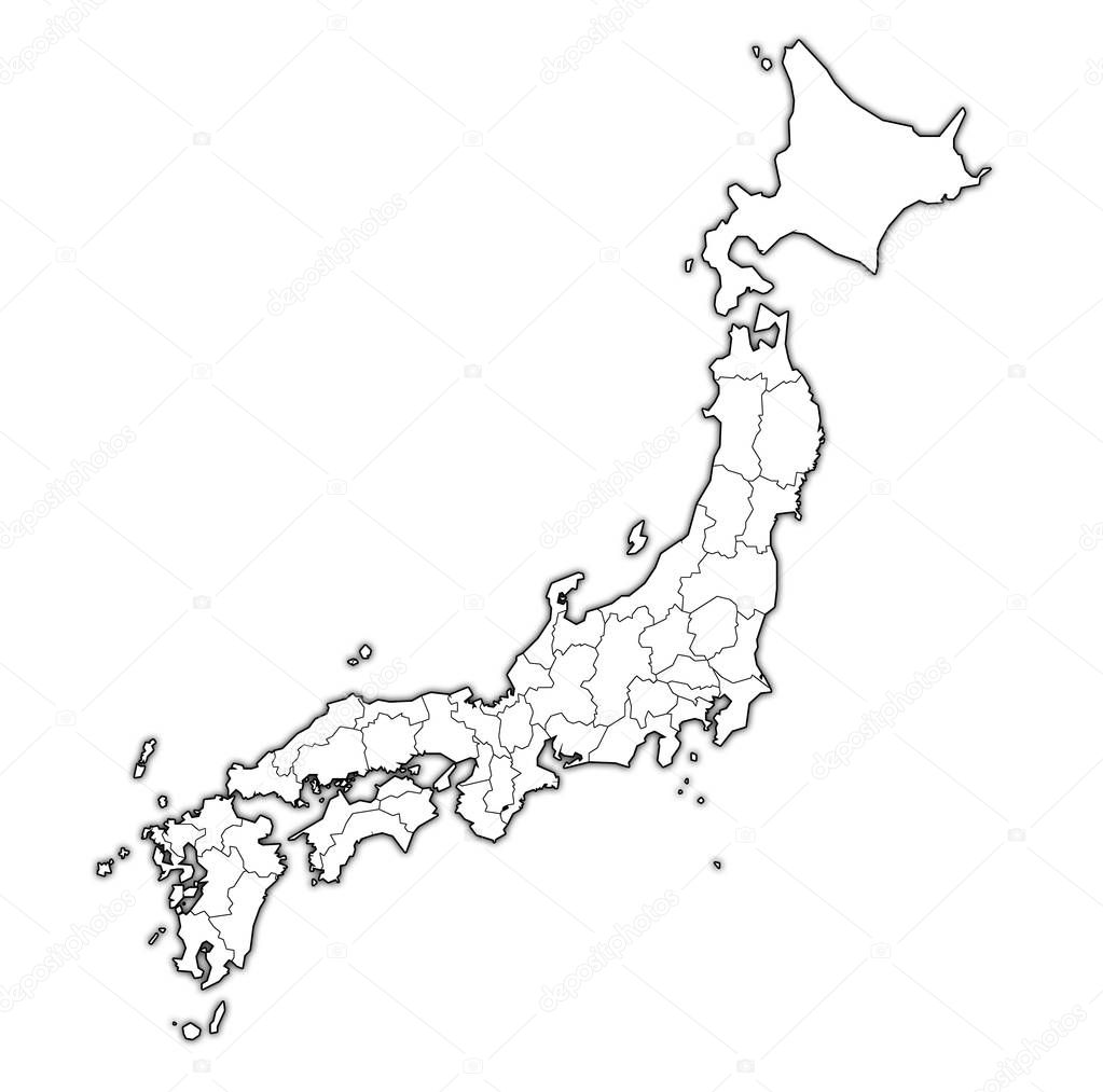 territory of japan prefectures on map with administrative divisions isolated over white